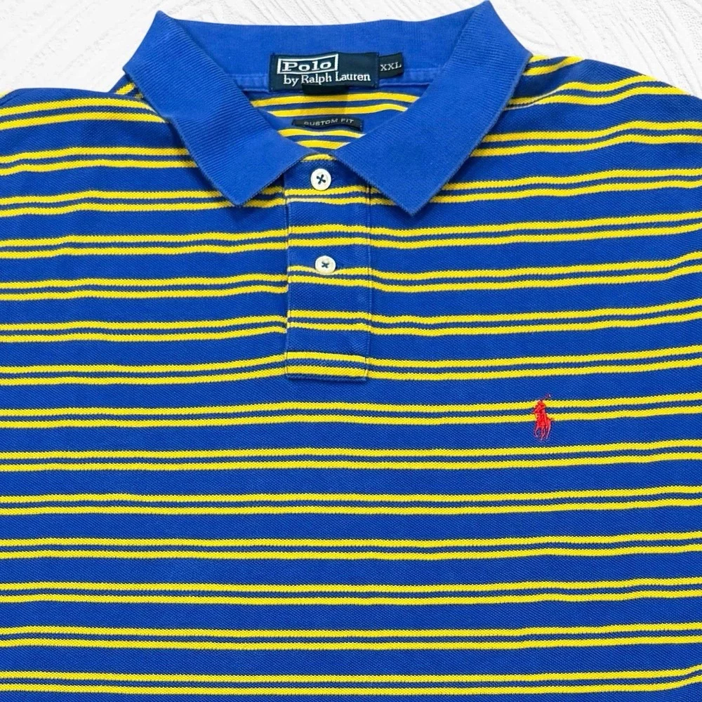 Polo Ralph Lauren Polo Shirt Short Sleeve Men Golf XXL Blue Yellow Striped